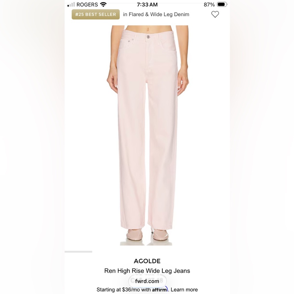 Agolde Ren High-Rise Wide Leg Jeans in Soft Pink